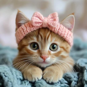 Cute Kitten Wearing Crocheted Pink Bow