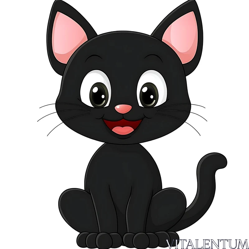 Cute Black Cat Cartoon Drawing AI Image