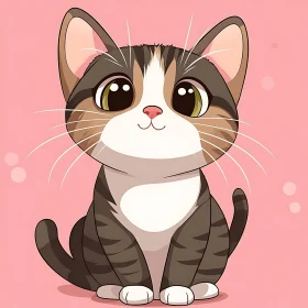 Cute Cartoon Kitten with Stripes