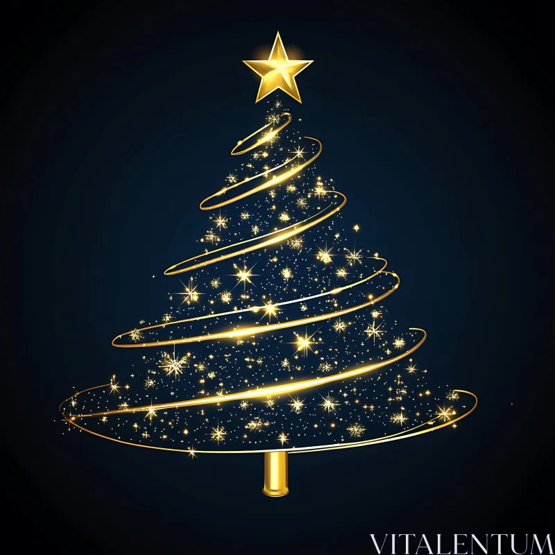 Golden Holiday Tree with Shimmering Star and Lights AI Image