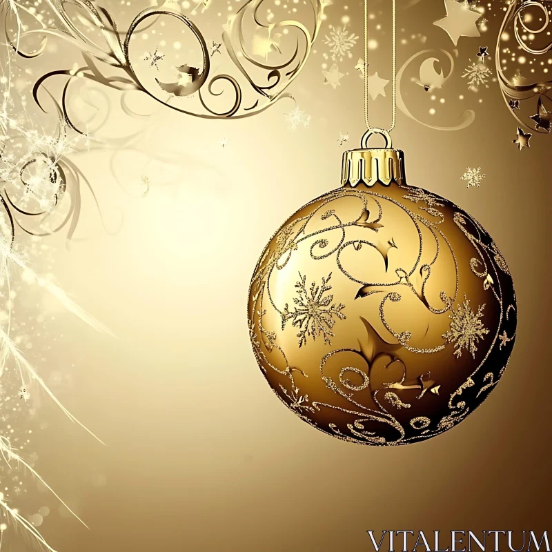 Golden Christmas Bauble with Snowflakes AI Image