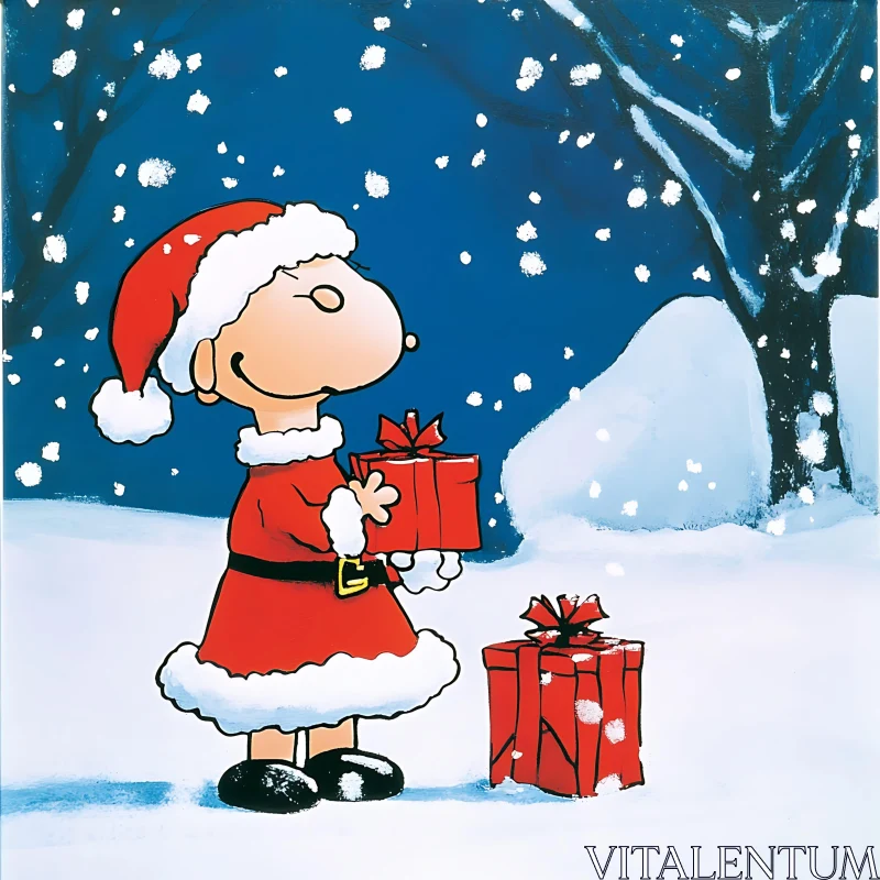 Festive Cartoon Scene with Santa Costume and Gifts AI Image