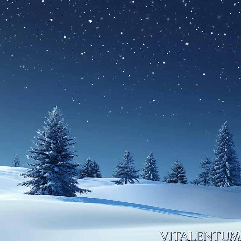 Starlit Winter Night Amid Snow-Capped Trees AI Image