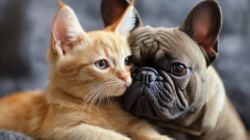 Adorable Kitten and Bulldog Cuddling