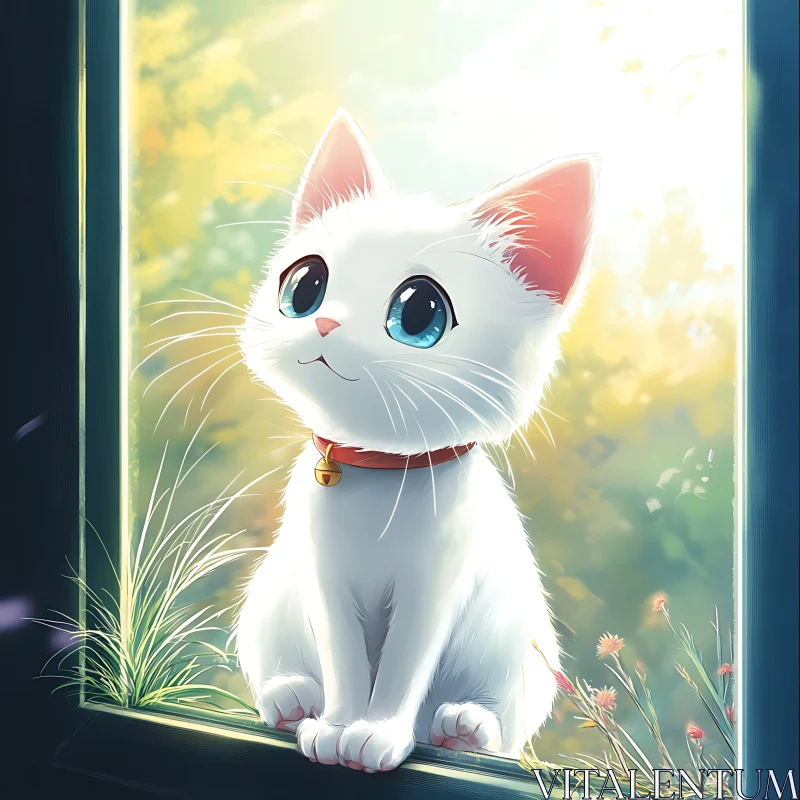 Charming White Kitten Illustration AI Image