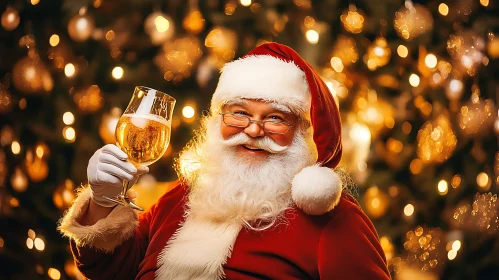 Festive Santa Enjoying a Christmas Drink