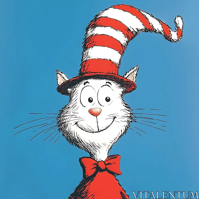 Playful White Cat in Red Striped Hat AI Image