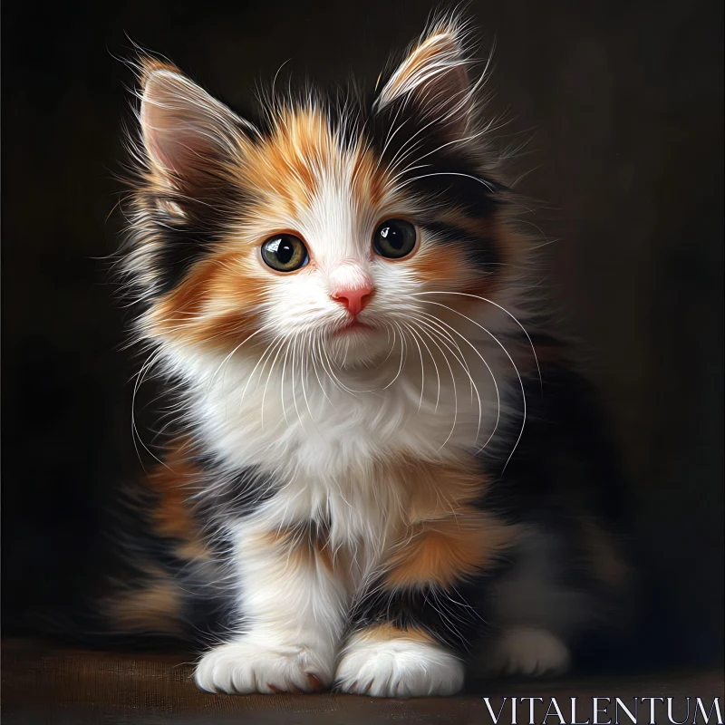 AI ART Close-Up Portrait of a Fluffy Calico Kitten