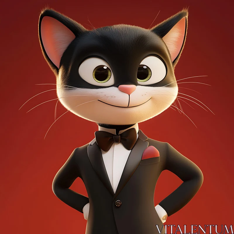 Cute Cartoon Cat Dressed in Formal Attire AI Image