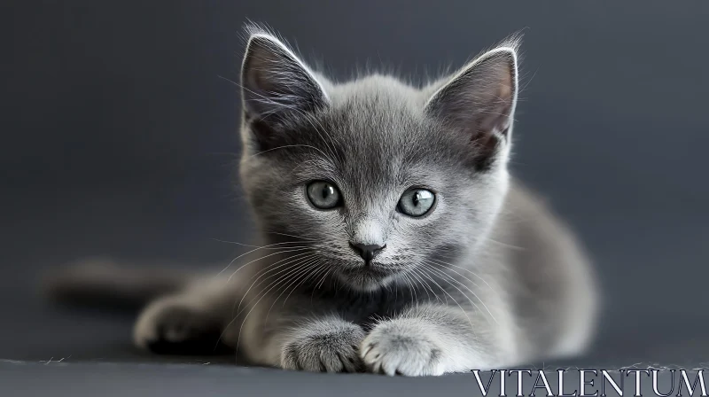 Close-up of a Cute Gray Kitten AI Image