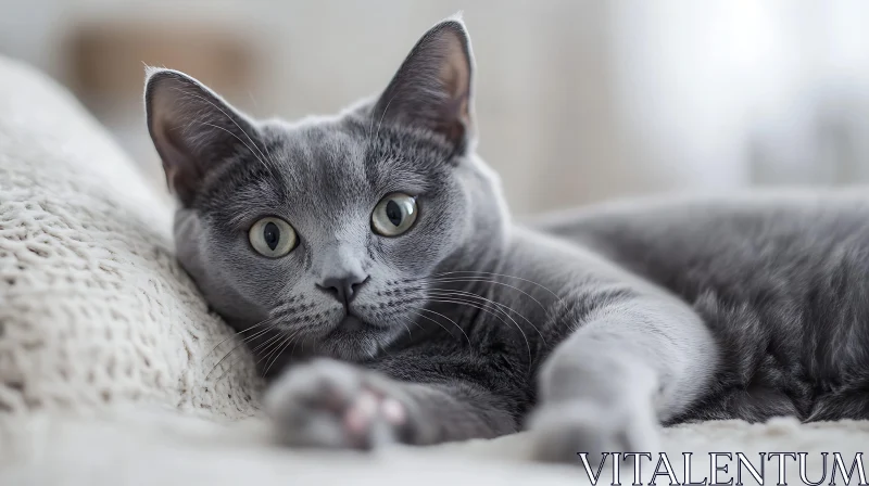 Curious Grey Cat with Inquisitive Eyes AI Image