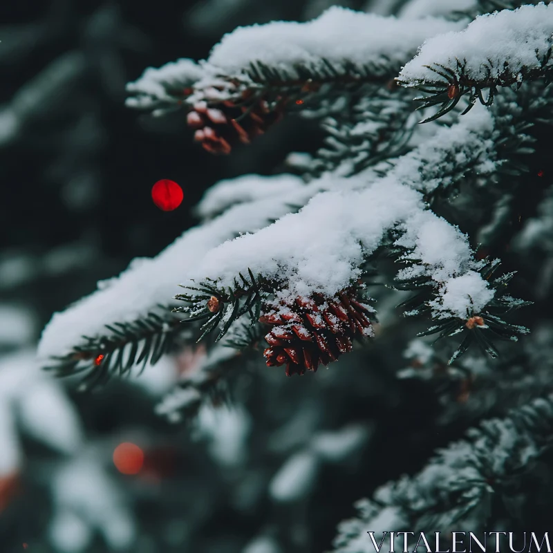 Snowy Pine Branches with Cones AI Image