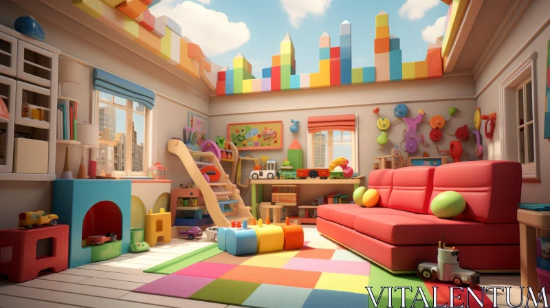 Colorful Toy Room Rendered in Maya with Suburban Feel AI Image