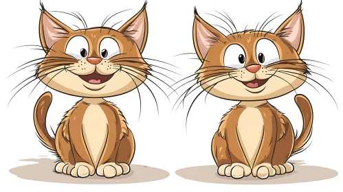 Two Happy Cartoon Cats with Expressive Smiles