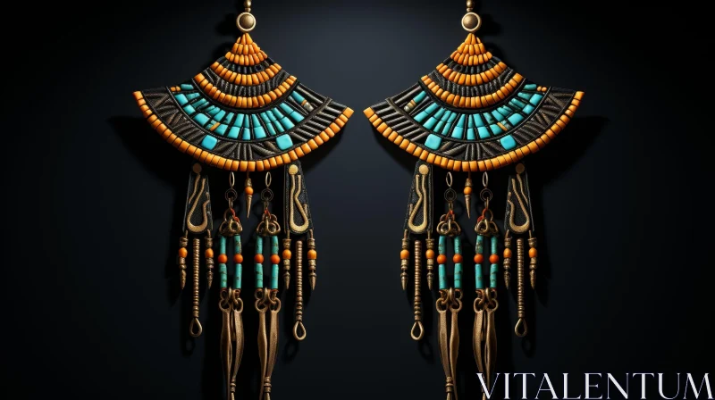 Exquisite Gold and Turquoise Fan Earrings AI Image