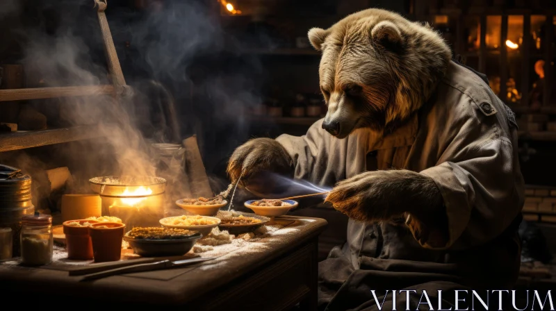 Fantasy Scene of Bear Cooking - A Tale Told through Photography AI Image