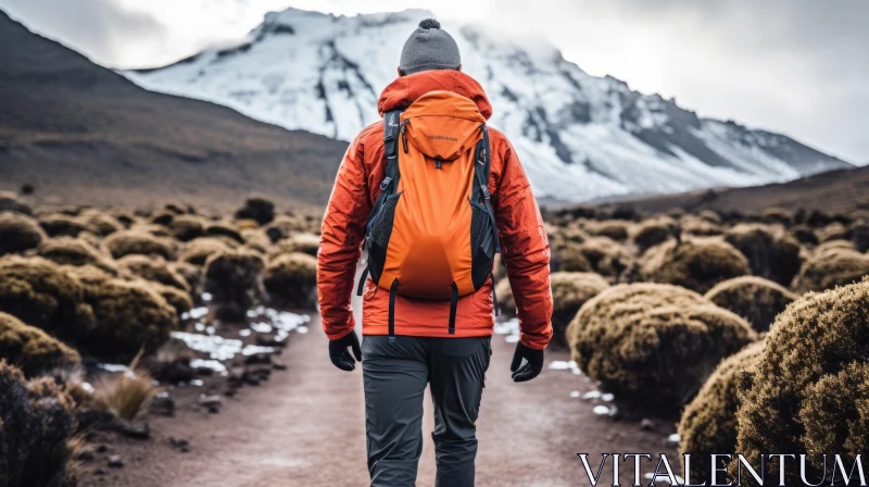 Hiking Person with Orange Backpack in Snow - Nikon D850 AI Image