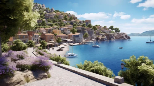 Serene Coastal Town: Greek Art and Architecture | Stunning Harbor Views