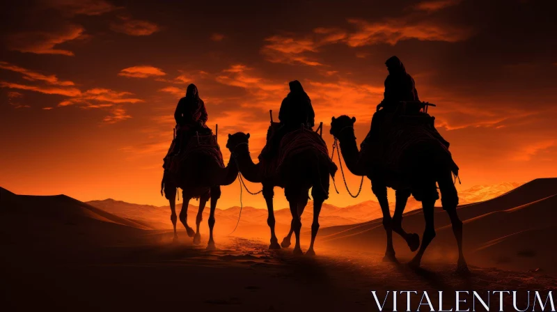 Silhouetted Camels at Sunset: A Captivating Image of Symbolic Beauty AI Image