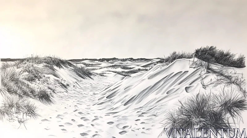 AI ART Monochrome Sand Dunes and Footprints