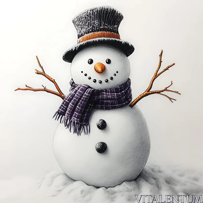 Festive Snowman with Carrot Nose and Twig Arms AI Image