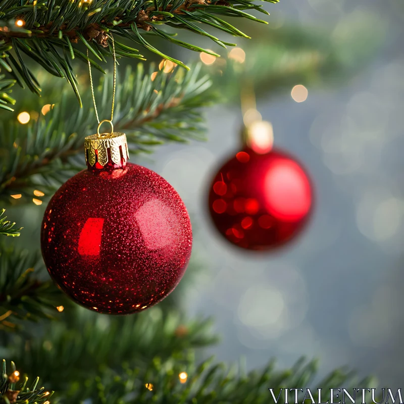 Sparkly Red Christmas Balls on Tree AI Image