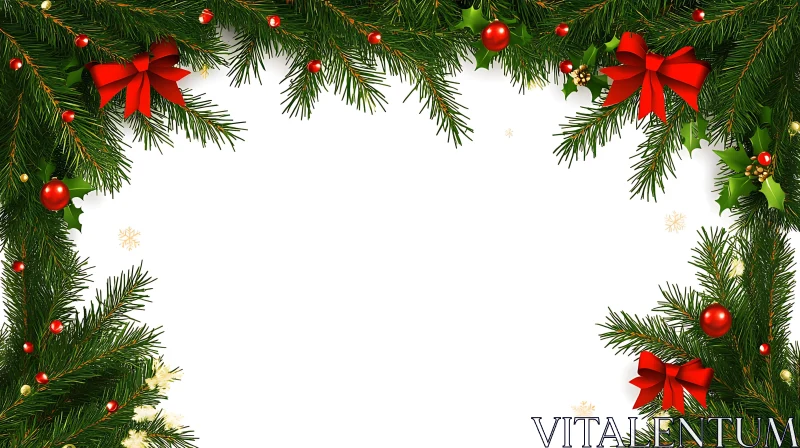 AI ART Festive Holiday Border with Pine Branches and Ornaments