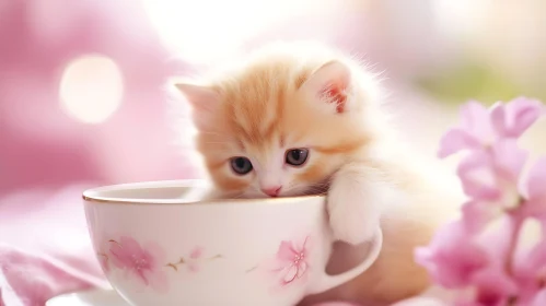 Cute Fluffy Kitten in a Teacup