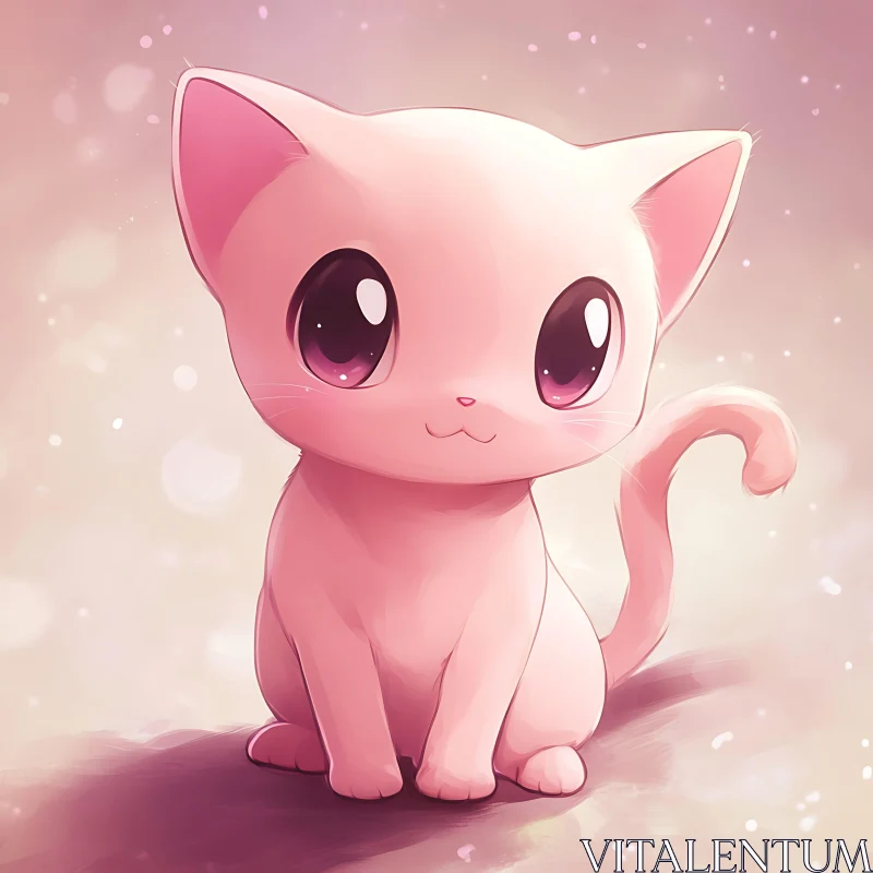 Adorable Pink Cartoon Cat Artwork AI Image