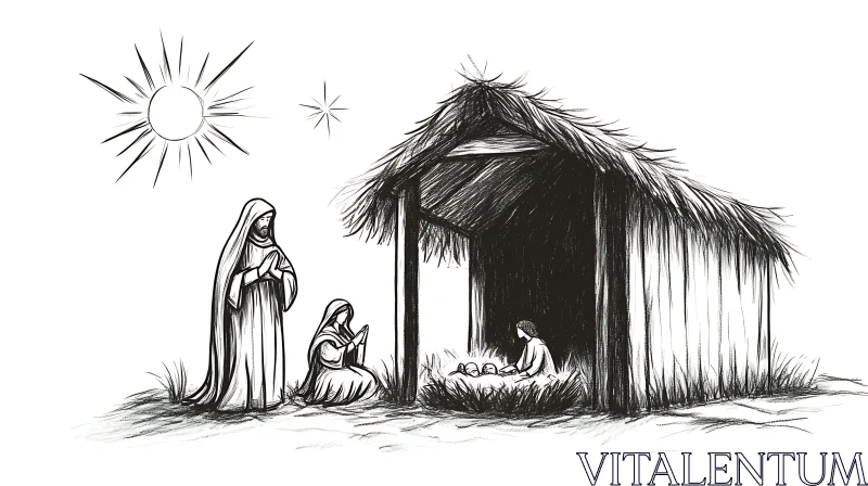 AI ART Christmas Nativity Illustration