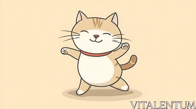 Happy Cartoon Cat with Red Collar AI Image