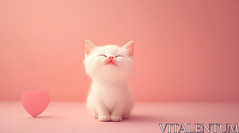 Cute Kitten and Heart in Pink Setting AI Image