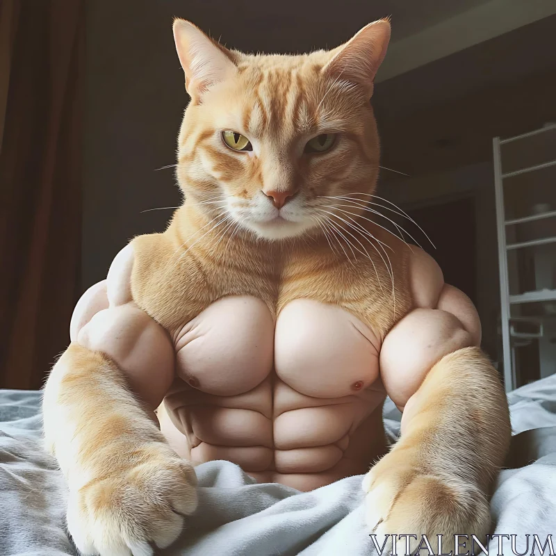 Highly Muscular Cat with Human Body AI Image