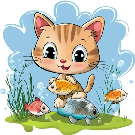 Playful Cat with Fish Animation