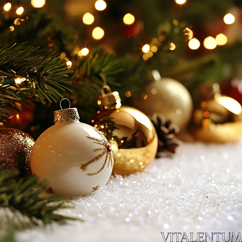 Holiday Baubles and Christmas Lights AI Image