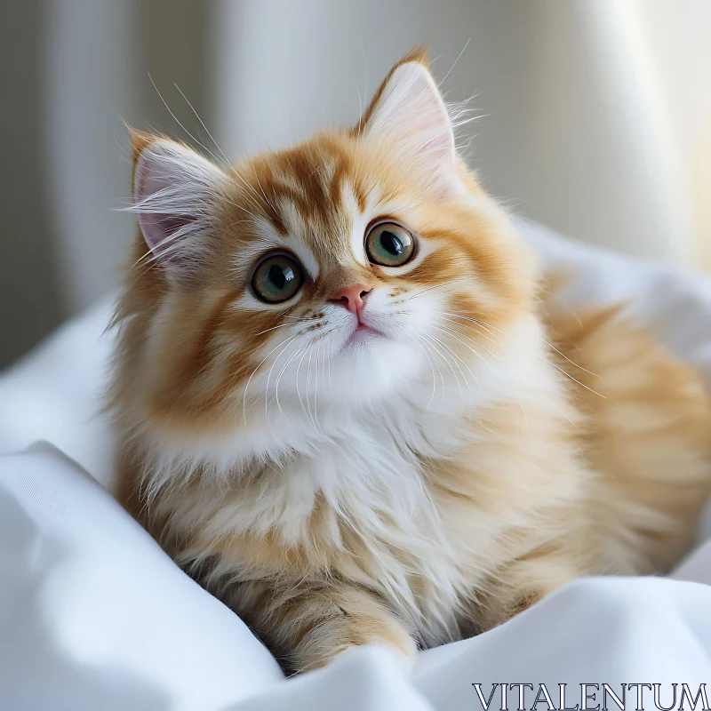 Cute Orange Kitten on White Blanket AI Image