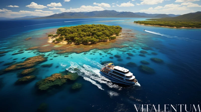 Boat Sailing to a Stunning Island - Nature Photography AI Image