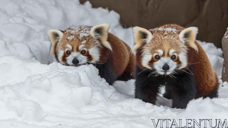 Captivating Image of Red Pandas Walking in the Snow AI Image