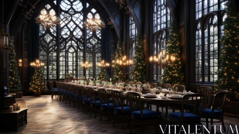 Enchanting Christmas Dinner in a Dark Harry Potter Dining Room AI Image