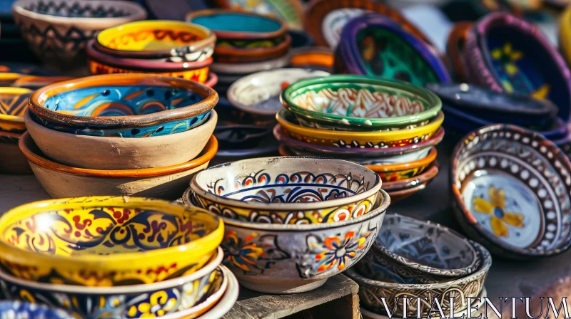 Handmade Ceramic Bowls - Colorful Patterns and Playful Arrangement AI Image