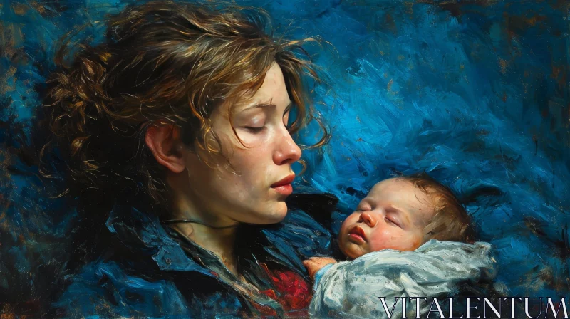 Mother and Baby Portrait: Tender Moment in Art AI Image