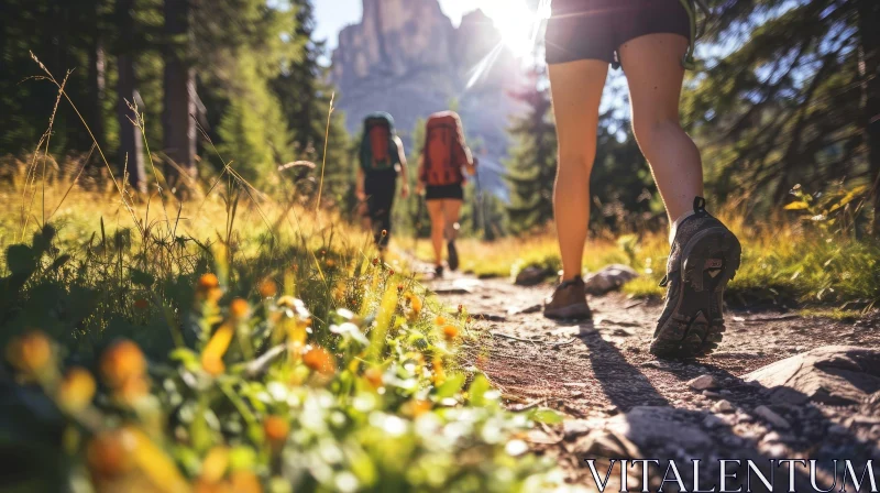Mountain Hiking Adventure: Exploring Nature's Beauty AI Image
