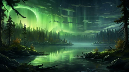 Mystical Aurora over Forest Lake – Nature Wonders Artwork