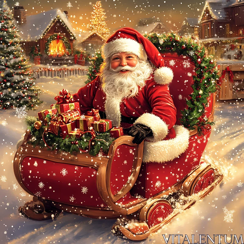 Santa Claus Delivering Gifts in a Magical Winter Wonderland AI Image