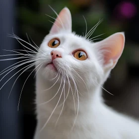 White Cat with Long Whiskers and Orange Eyes