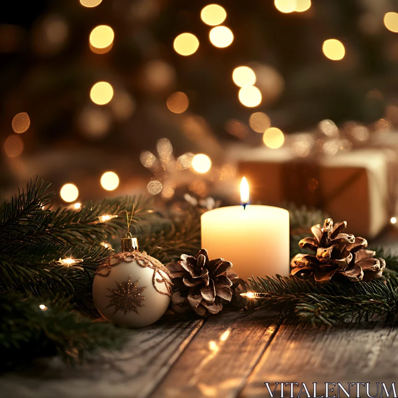 Festive Candle and Ornament Holiday Scene AI Image