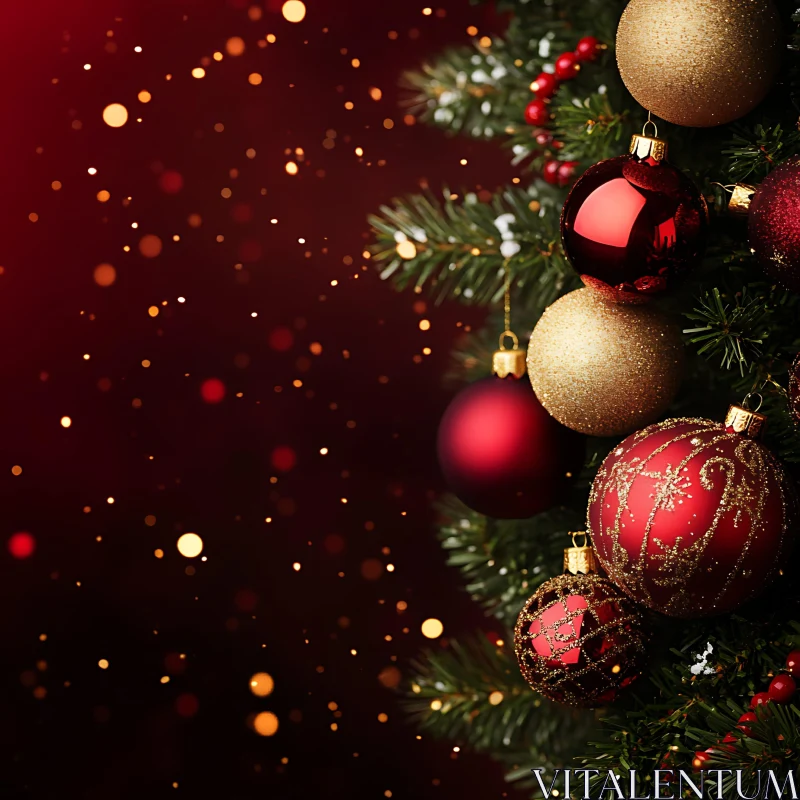 Festive Christmas Tree Decorations in Red and Gold AI Image