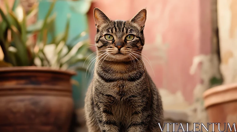 Tabby Cat with Striking Green Eyes AI Image