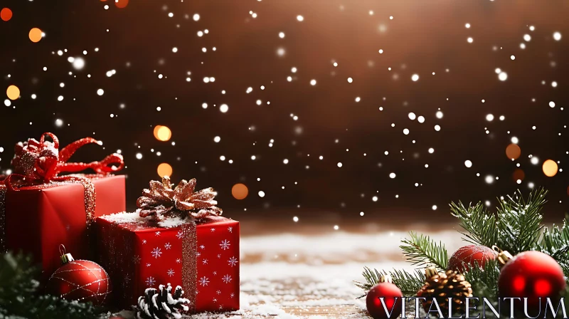 AI ART Festive Christmas Gifts and Snowflakes