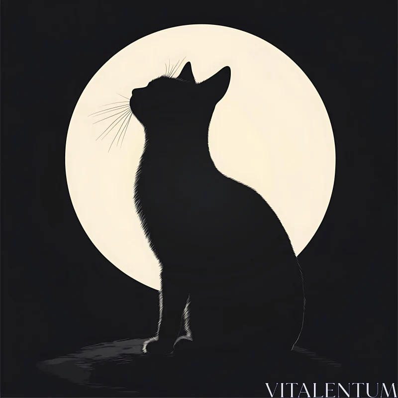 Cat Silhouette in Moonlight AI Image